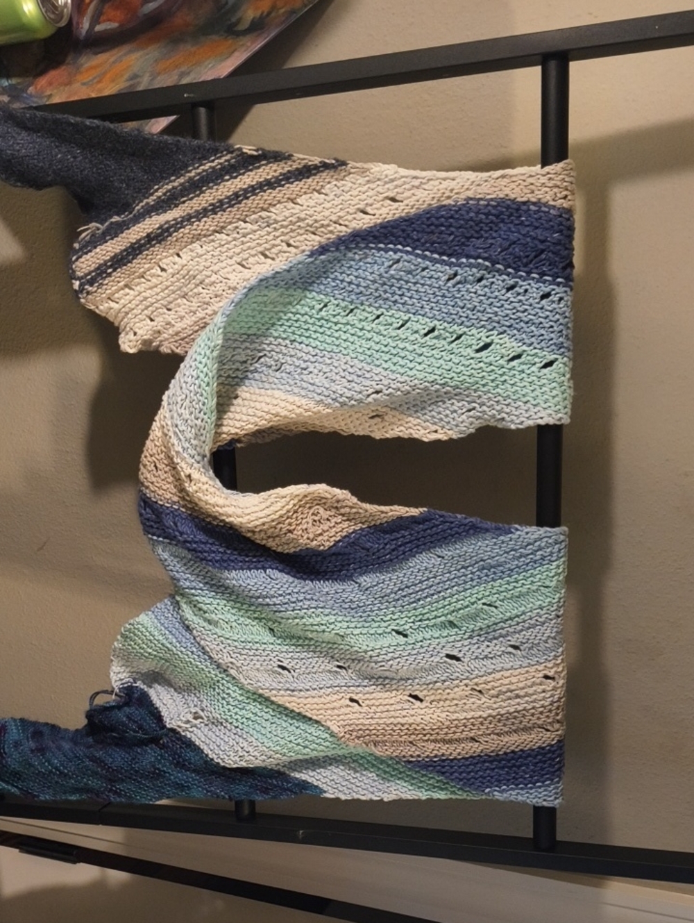 Handknit Gradient Stripe Scarf in Blue, Mint & Cream